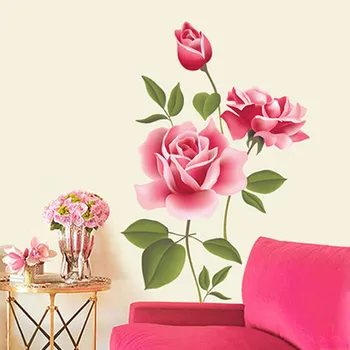 Romantiškos Meilės 3D Rožių Gėlių Žiedų Sienų Lipdukai, Baldai Kambarį, TV Apdailos Siena Lipdukas Namų Dekoro Decal Meno