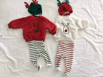 Rudens ir žiemos modeliai vyrai ir moterys, kūdikių sniego, Kalėdų džemperis raudona Naujųjų Metų palaidinė dvipusis aksomo ilgomis rankovėmis