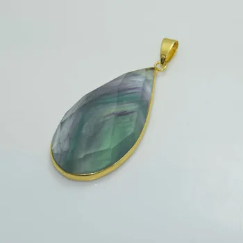 Aukso Bezel gamtos fluorito aura kvarco pakabutis papuošalai priėmimo moterų 2020 m. žavesio žalias perlas akmuo kristalas mergaitė vandens lašas didžiulis