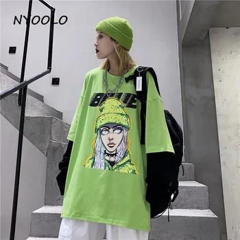 NYOOLO Harajuku gatvėje netikrą 2 vnt kratinys anime hip-hop portretas print long sleeve T-shirt moterims, Rudenį, puloveriai punk viršūnės