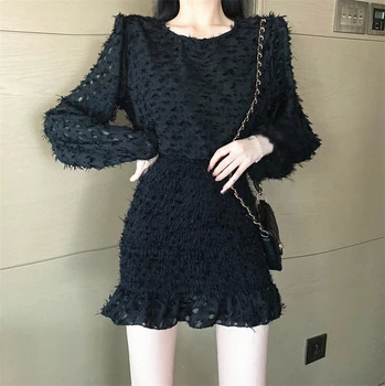 2020 m. Pavasarį korėjos Mados Mini Suknelė Moterims ilgomis Rankovėmis O-kaklo, Elastinga Juosmens Elegantiškas, Seksualus Streetwear Pieštuku Vestidos Suknelės