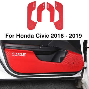 4Pcs Automobilio Duris Anti-kick Kilimėlis Anglies Pluošto, Odos Lipdukas Vandeniui Anti-scratch Reikmenys Honda Civic 2018 m. 2019 m. 2016 m. 2017 m.