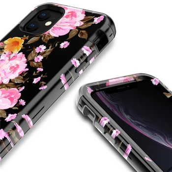 Marmuro Telefono dėklas Skirtas iPhone 11 Pro Max 11pro atsparus smūgiams Sunku Telefono Korpuso Gėlių Galinį Dangtelį Coque Gėlių Atveju 11promax 11pro Max