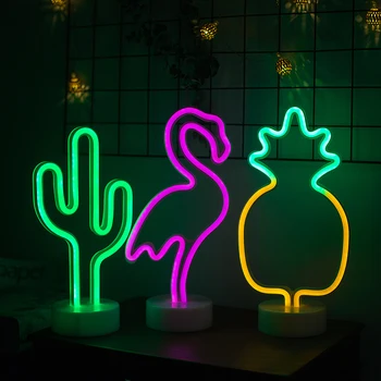ROPIO Lašas Laivybos LED Neon Naktį Šviesos Stalo Naktį Lempos Flamingo Kaktusas Medžio Angel Heart Star Mėnulis Naktį Lempa Namų Dekoro