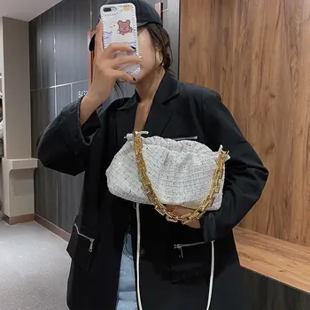 China Plisuotos Debesis maišelį 2021 Mados Naujų Kokybės Vilnos Moterų Dizaineris Rankinės Storio Grandinę Pažastų maišelį Petį Krepšys