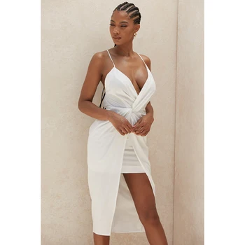 Moterų 2020 m. Vasarą Naujas Baltos spalvos Suknelė Seksualus Giliai V Kaklo Nereguliarus Apačia Diržas Suknelė Mados Įžymybė Šalies Klubas Elegantiškas Drabužiai