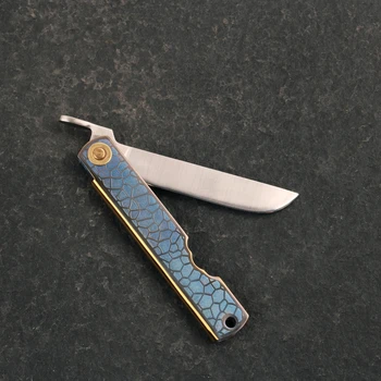 Kišenėje sulankstomas peilis lauko EDC įrankiai peilis 14C28N peiliukų Titano rankena su odos apvalkalas
