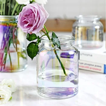 Stiklo vaza spalvos skaidri vaza spalvinga hydroponic turtingas bambuko lily žalia krapų apdailos paprastas sausas vaza wy121405