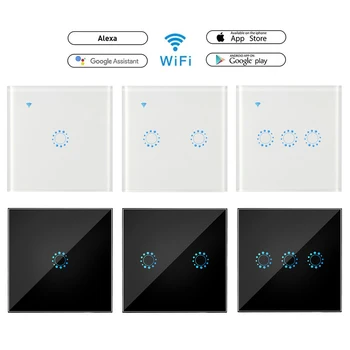 1/2/3-Gauja Wifi Smart Šviesos Jungiklis Stiklo Ekranas Touch Panel Valdymas Balsu Bevielis Sienos Jungiklis, dirbti su Alexa Echo 