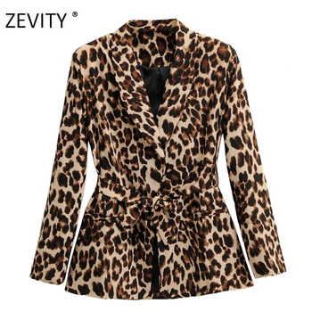Zevity Naujas moterų derliaus leopardas spausdinti švarkas įpjovomis apykaklės office ponios lankas varčias priežastinis stilingas outwear kostiumas kailis viršūnes C539