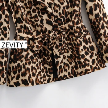 Zevity Naujas moterų derliaus leopardas spausdinti švarkas įpjovomis apykaklės office ponios lankas varčias priežastinis stilingas outwear kostiumas kailis viršūnes C539