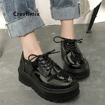 Cresfimix zapatos de mujer moterų mielas aukštos kokybės black pu oda atspari vandeniui platforma batai paauglys atsitiktinis anti-slydimo batų