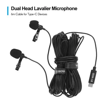 BOYA BY-M3D Įvairiakryptė Dual Galvos Lavalier Atvartas Microphone Mic su 6 Metrų Kabelis Suderinamas su Tipas-C Sąsaja