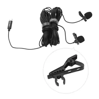 BOYA BY-M3D Įvairiakryptė Dual Galvos Lavalier Atvartas Microphone Mic su 6 Metrų Kabelis Suderinamas su Tipas-C Sąsaja