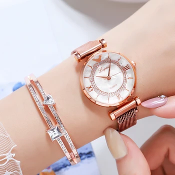 Prabanga Perlas Skintų Gėlių Veidrodis Moterų Laikrodžiai Magnetas Akių Juostos Cirkonio Kvarcinis Laikrodis Moterų Deimantų Žiūrėti zegarek damsk