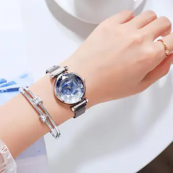 Prabanga Perlas Skintų Gėlių Veidrodis Moterų Laikrodžiai Magnetas Akių Juostos Cirkonio Kvarcinis Laikrodis Moterų Deimantų Žiūrėti zegarek damsk