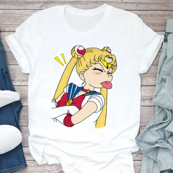 Juokingas Mielas Sailor Moon Spausdinti Moterų Marškinėlius Vasaros Harajuku Trumpas Rankovės Baltos Spalvos Sportinius Marškinėlius, Animacinių Filmų Atsitiktinis Moteris Viršūnes Marškinėlius Moteris