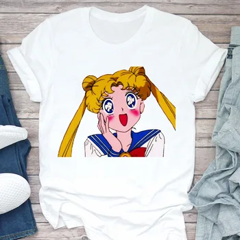 Juokingas Mielas Sailor Moon Spausdinti Moterų Marškinėlius Vasaros Harajuku Trumpas Rankovės Baltos Spalvos Sportinius Marškinėlius, Animacinių Filmų Atsitiktinis Moteris Viršūnes Marškinėlius Moteris