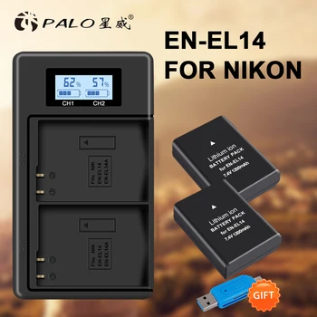 2VNT LT-EL14A EN-EL14 ENEL14 fotoaparato baterija+LCD USB Dual Kroviklis Nikon D3100 D3200 D3300 D3400 D3500 D5600 D5100 D5200 P7000