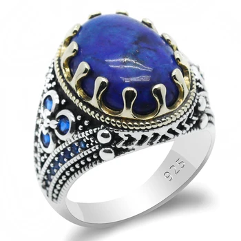 Nauja geriausia pardavimo 925 sterlingas sidabro žiedas turkijos papuošalų lazuritas žiedas vyrų žiedas fine jewelry