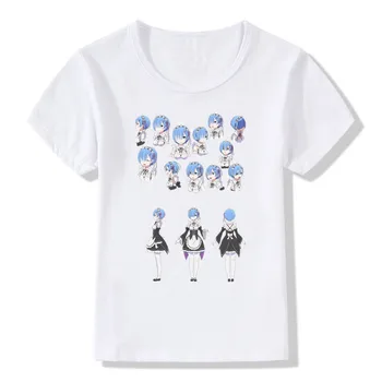 2020 Vaikas Merginos Spausdinti Re:Zero REM Animacinių filmų Marškinėliai Vaikams Anime trumpomis Rankovėmis Balti marškinėliai Kūdikiams Mados Drabužių, ooo676