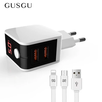 GUSGU Greito Įkrovimo Universalus Dual USB Įkroviklį, LED Ekranas, Smart Mobilųjį Telefoną Sienos Kroviklis, Skirtas 