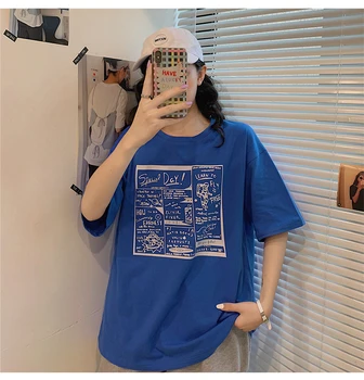 Korėjos juokinga spausdinti Prarasti basic marškinėliai vasaros grynos medvilnės trumpomis Rankovėmis mielas marškinėliai Moterims atsitiktinis baltos viršūnės marškinėlius streetwear