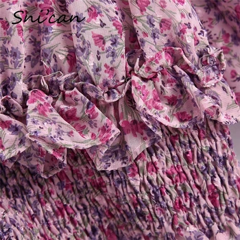 Snican mados gėlių spausdinti pynimas palaidinė za 2020 m. moteris blyksnius rankovėmis elastinga juosmens trumpas viršūnes vasaros derliaus moterų marškiniai naujas