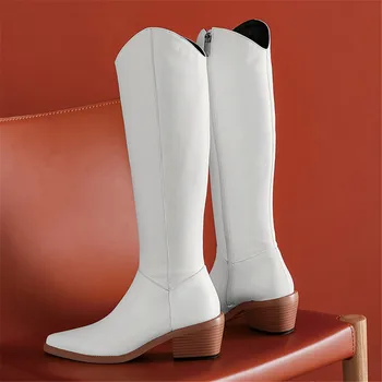 MILI-MIYA Classic Prekės ženklo Dizainas Moterys Knee-High Batai Karvės Odos, Užtrauktukas vientisos Spalvos Aikštėje Kulniukai Pažymėjo Tne Dydis 34-42 Lady