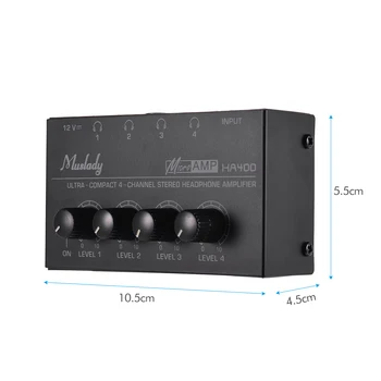 Muslady Ausinių Stiprintuvo HA400 Ultra-kompaktiškas 4 Kanalų Mini Audio Stereo Ausinių Stiprintuvas su Maitinimo Adapteris