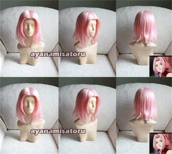 Naruto Haruno Sakura Rožinės Spalvos Trumpas Sintetinių Plaukų Anime Cos Perukai Šilumos Varža Pluošto Cosplay Perukai + Perukas Bžūp