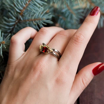 2 Tonas Žiedas Raudonos Akmens Papuošalai, moteriški Aksesuarai Geriausia dovana jai Labai Gražus Papuošalų Žiedai