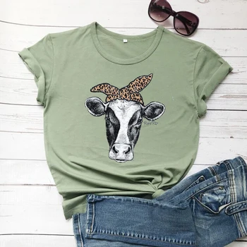 Leopard Karvė T-Shirt Moterų Ūkio Grafinis Marškinėliai, Karvės Cowgirl Šalies Pietų grafinis grynos medvilnės grunge tumblr tees hipster viršų