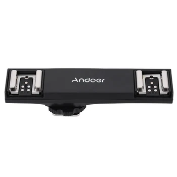 Andoer Dvigubos blykstės ir fotoaparato kontaktinės jungties Flash Speedlite Šviesos Laikiklis Splitter Canon 7DII 70D 5DR 5DRS 5DIII 6D DSLR kamera Kamera