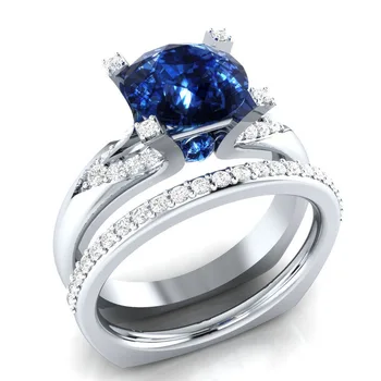 Hainon Prabangūs Krištolo Mėlyna Raudona Cirkonis Vestuvių Žiedas Mados Sidabro Spalvos Nuotakos Rinkiniai Žada Meilę, Sužadėtuvių Žiedai Moterims