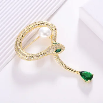 Hongye Natūralių Gėlavandenių Perlų Sagė Blizgančių Smaragdas Kobra Pin Moterų Derliaus Sagės Papuošalai tikrai prabangus dizainas vestuvių