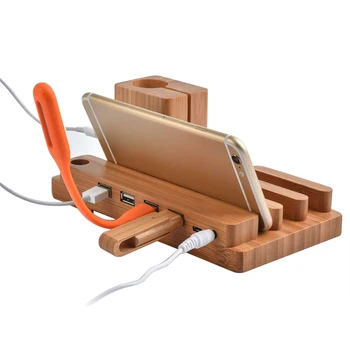4 USB Įkroviklis Stotis Telefono Turėtojas Stovėti Xiaomi Krovimo Doko Stotis Bambuko Kroviklis, Skirtas 