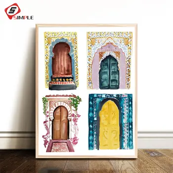 Maroko Durų Plakatų ir grafikos, Akvarelės Paveikslai Tapyba Šiuolaikinės Spalvinga Sienos Nuotraukas, Skirtą Kambarį Namuose, Foto, Meninis Dekoras