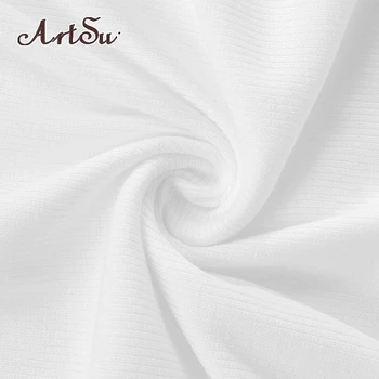 ArtSu Rudenį 2020 Medvilnės Baltas Megztinis Mini Suknelės Moterims, Purus Megzti Suknelę Prarasti Sexy o-Kaklo Streetwear ASDR61214