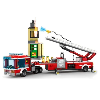 431pcs Miesto Priešgaisrinės Gelbėjimo Variklio Blokai Ugniagesiai Pav Rinkiniai Kopėčių Gaisro Sunkvežimių Gelbėjimo Automobilį Vaikų Švietimo Plytų Žaislai