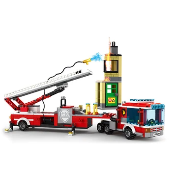431pcs Miesto Priešgaisrinės Gelbėjimo Variklio Blokai Ugniagesiai Pav Rinkiniai Kopėčių Gaisro Sunkvežimių Gelbėjimo Automobilį Vaikų Švietimo Plytų Žaislai