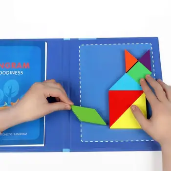 Vaikams Žaislas, Medinės 3d Magnetinio Tangram Dėlionės Mokymo Žaidimas Kūdikių Mokymosi Švietimo Piešimo Lenta Žaislai