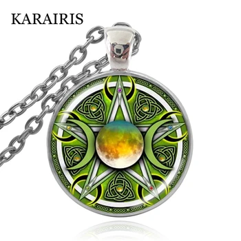KARAIRIS Tripple mėnulio Deivės pentacle Pakabukas Karoliai Talismanas Gydymo Žalos Magic Moon Pentagram Vyrų Amuletas
