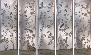 Prabangus elegancija Vertus nudažyti aukso folija tapetai, dažymas gėlės su paukščių ranka-dažytos wallcovering wallcoating fone
