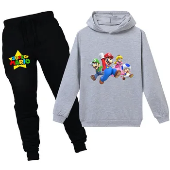 Vaikams vaikams, cartoon Super Mario pavasarį, rudenį naujų ilgomis rankovėmis hoodie kostiumas Helovinas sporto, laisvalaikio, 2-16Y Berniukų, mergaičių drabužiai