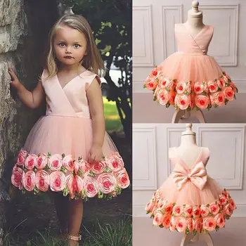 Emmababy Naujausias Mados Bamblys Baby Girl Dress Partijos Inscenizacija Princesė Dress Bowknot Tiulio Gėlių Suknelė