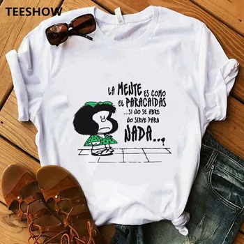 Vasaros atsitiktinis harajuku marškinėliai moterims Mafalda spausdinti moterų marškinėliai juokinga trumpas rankovės O-kaklo viršūnes puikus vogue moterų drabužiai