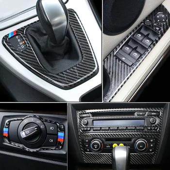 Anglies Pluošto BMW 3 Serijos E90 E92 E93 Interjero Pavarų Oro Kondicionavimo sistema, CD Skydo Durų Porankiai Padengti Apdaila Lipdukas Priedų