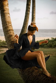 Fitshinling Nėrinių kratinys ilga suknelė paplūdimio giliai v kaklo sexy hot bohemijos maxi suknelės mygtukai ritininės raukiniai moterų pareos