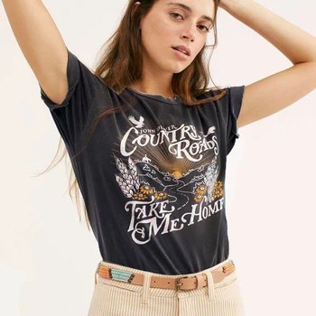 Derliaus Įkvėpė Senovinių Rock and Roll Marškinėliai Moterims Pilka O Kaklo Vasaros Marškinėliai Atsitiktinis Grafinis Tee Moterims, Naujos Moterų Viršūnių 2020 m.